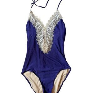 Sea Angel One Piece bathing/Swim suit, size XS, blue with lace trim